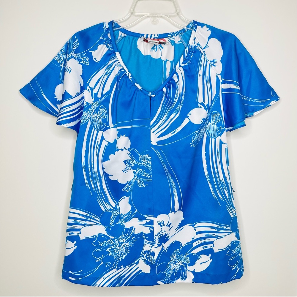 Vintage 70s Nani of Hawaii Hibiscus Waves Floral Print Angel Sleeve Hawaiian Top - Picture 11 of 11